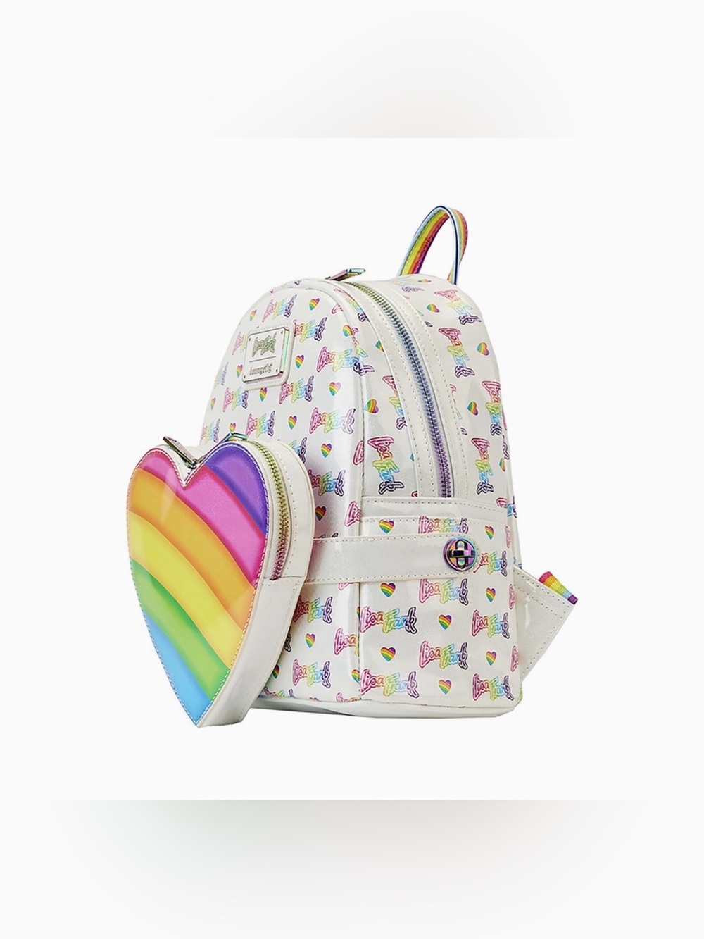 Loungefly x Lisa Frank Logo Heart Mini Backpack w/ Detachable Heart Waist Bag - Picture 3 of 16